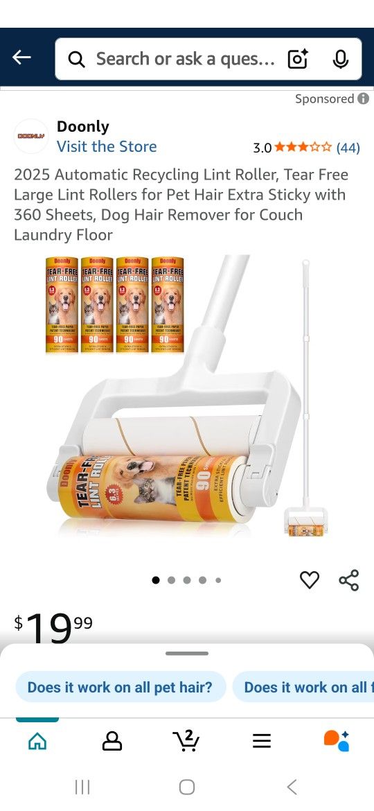 2025 Automatic Recycling Lint Roller, Tear Free Large Lint Rollers for Pet Hair Extra Sticky with 360 Sheets, Dog Hair Rem