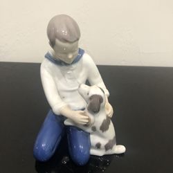 Vintage Bing & Grondahl Porcelain Boy Washing Dog Made in Denmark Figurine