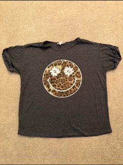 Gray Leopard Smiley Face Graphic Tee