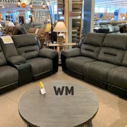 Earhart Slate / Chestnut Reclining Living Room Set (SOFA and LOVESEAT