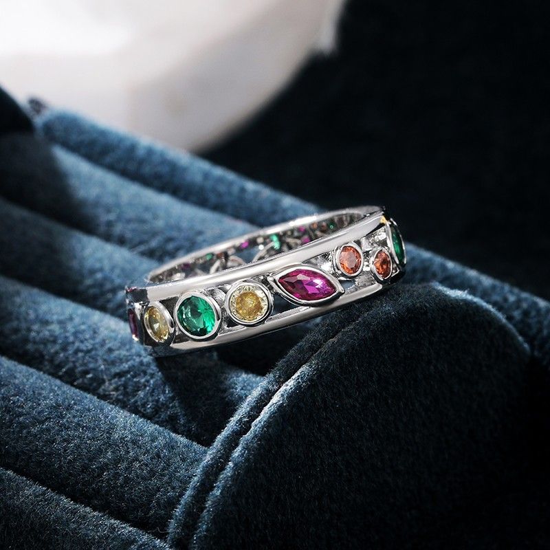 "Colorful CZ Multi Shapes Eternity Beautiful Fashion Ring for Women, L514
 