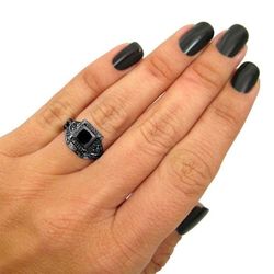 2.01ct Black Princess Cut Diamond Engagement Ring Bridal Set 14k Black Gold