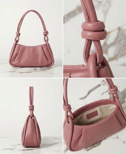 Dusty Pink Shoulder Bag with Knotted Handles (Minimalist Hobo Style)