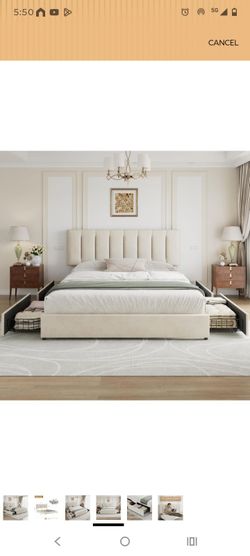Upholstered Bed Frame with Storage Drawers!!! King size!!!