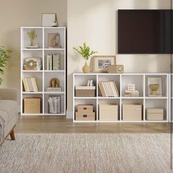 8 Cube Bookcase, Open Frame 2-Tier Book Shelf, Bookshelf Storage Organizer with Adjustable Shelves for Organization, Room Decor, Milk White
