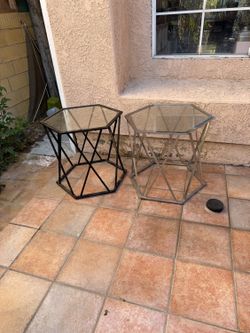2 Small Hexagon Glass Side Tables - $25 Each
