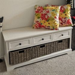 Storage Bench With 3 Wicker Bins