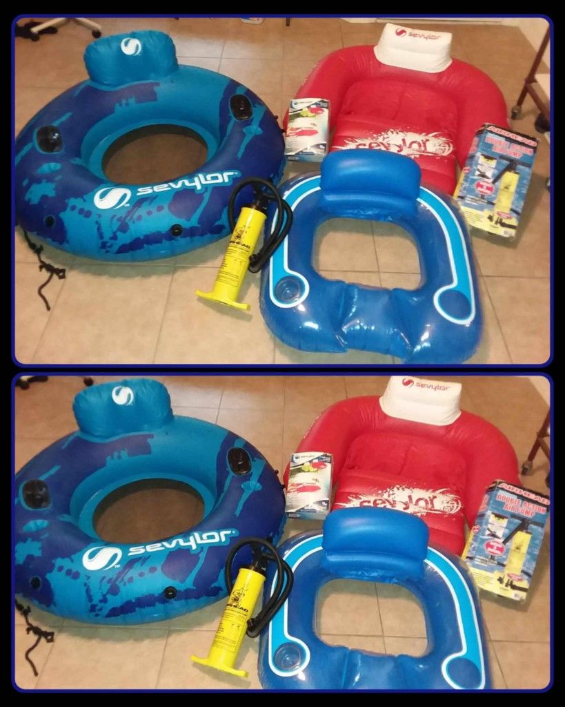 X4 Pool River Lake Water Blowup Raft Floating Chair Tube Double Action Air Pump Lot