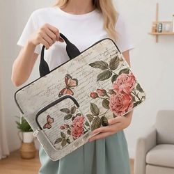 LAPTOP COMPUTER BAG (FLORAL) LAPTOP LARGE EXTRA SIDE POCKET