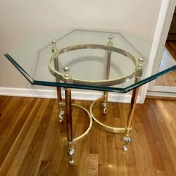 Mid Century Hollywood Regency Labarge Brass and Beveled Glass Side/Coffee Table