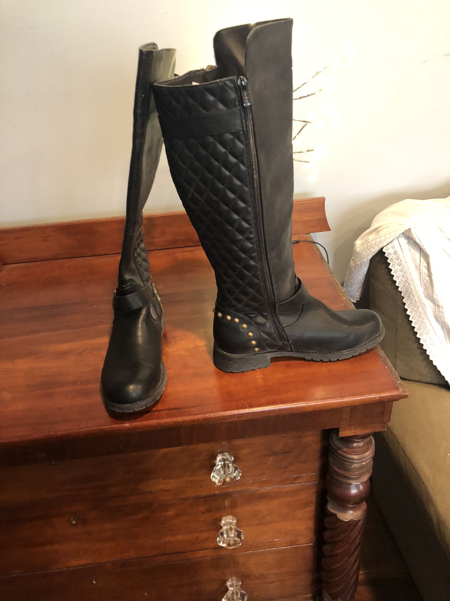 Tall Black Leather Studded Boots