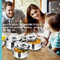Stainless Steel Serving Bowls with Lids Set of 3
