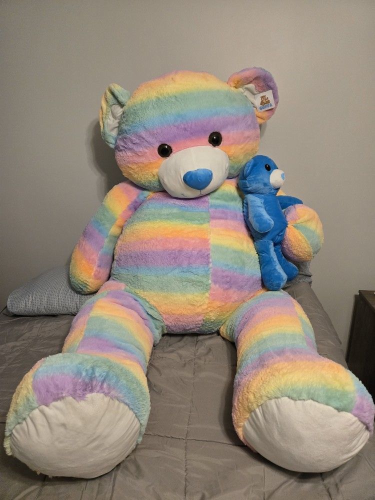 Giant Approximately 76' Goffa Rainbow Colored Stuffed Plush Bear With Tags