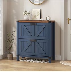 Blue Farmhouse Shoe Storage Cabinet