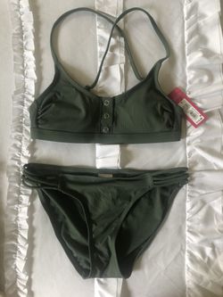 Womens Ribbed Snap Front Bralette Bikini Top & Bottom - Xhilaration