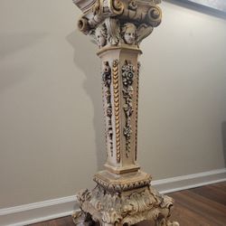 Antique Italian Venetian Baroque Style Marble Top Pedestal 
