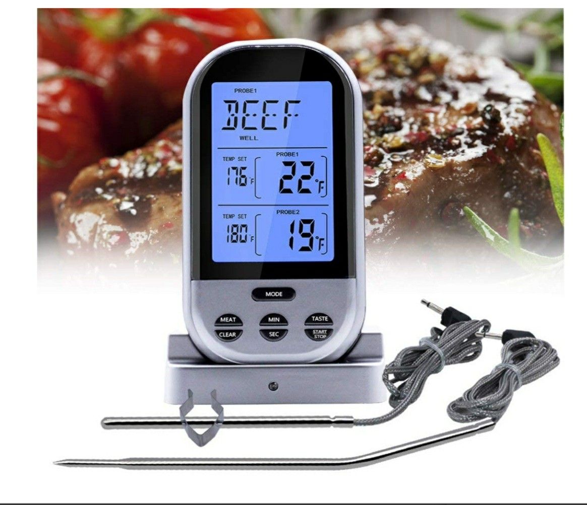 Digital Meat Thermometer,Wireless Meat Thermometer for Grilling with Dual Probe Food Cooking Thermometer for Smoker BBQ Grill