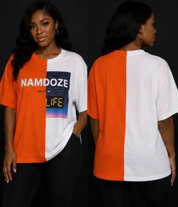 Orange and White NAMDOZE Graphic T-Shirt