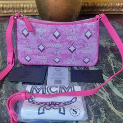 NEW MCM Pink Black Portuna Jacquard Monogram Mini Shoulder Bag Crossbody $790