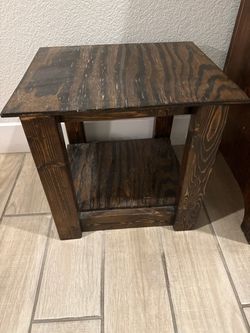 Dark Wood End Table with Lower Shelf