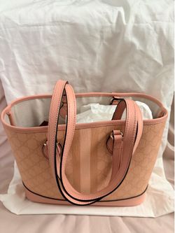 GG Supreme Monogram Textured Dollar Calfskin Medium Ophidia Tote Bag Rose Pink