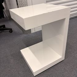 Side Table with Drawer – On Wheels - Modern White High-Gloss