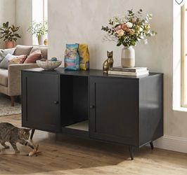 47inch Wide Top Double Cat Litter Box Enclosure for 2 Cats with Scratching Pad Double Rooms 110-lb Top Capacity