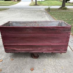 Antique barn, red wood, rustic industrial warehouse factory cart vintage carpenters tool chest