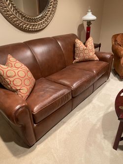 Luxury Russet / Cognac Brown Leather 3-Cushion Sofa (Pillows alone were custom made $350)