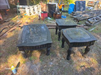 Marble Dark Wood Carved Coffee and End Table Set