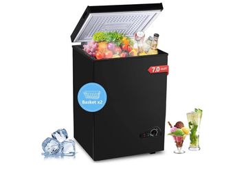 New -FLG-100Q 7.0 Cu.Ft Chest Freezer, Adjustable 7-Gear Temperature Control, with Removable Baskets, Deep Compact Freezer for Home, Kitchen, Garage, 