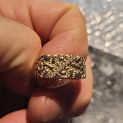 Iced Nugget CZ Pinky Ring 14k Gold Plated 