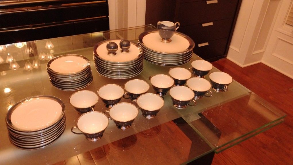 Gorgeous Blue and Silver Fine 38Piece China Set
