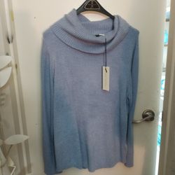 MEW WITH TAGS, RACHEL ZOE, GREYISH-BLUE, VISCOSE , OVERSIZED TURTLE NECK