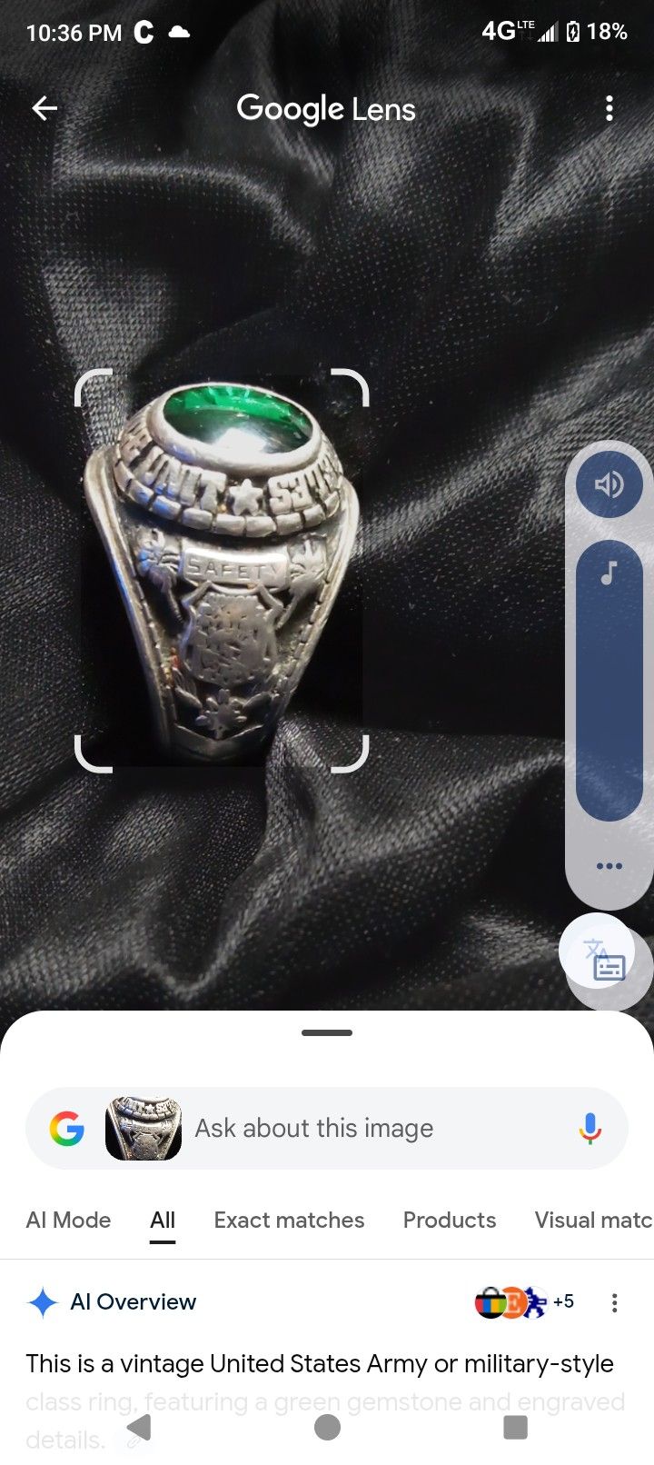 Men's Ring 1997 Los Angeles Service Unit Southern Pacific Line Emerald Stone