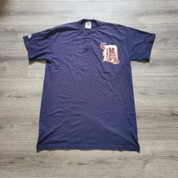 Vintage Majestic Detriot Tiger Button T Shirt Mens XL