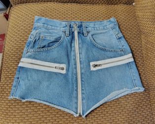 Carmar Women Denim Mini Skirt Stretch Size 25 Full Exposed Zip Y2k Festival SIZE 25