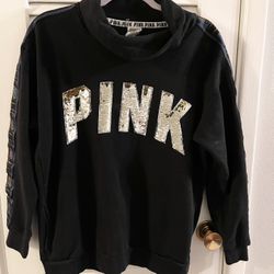 Pink Sweatshirt Black With Multi Color Strip On Sleeve 