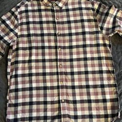 Men’s Alesbury Men’s Button Down Cream, Pink, and Black Plaid Shirt size Large