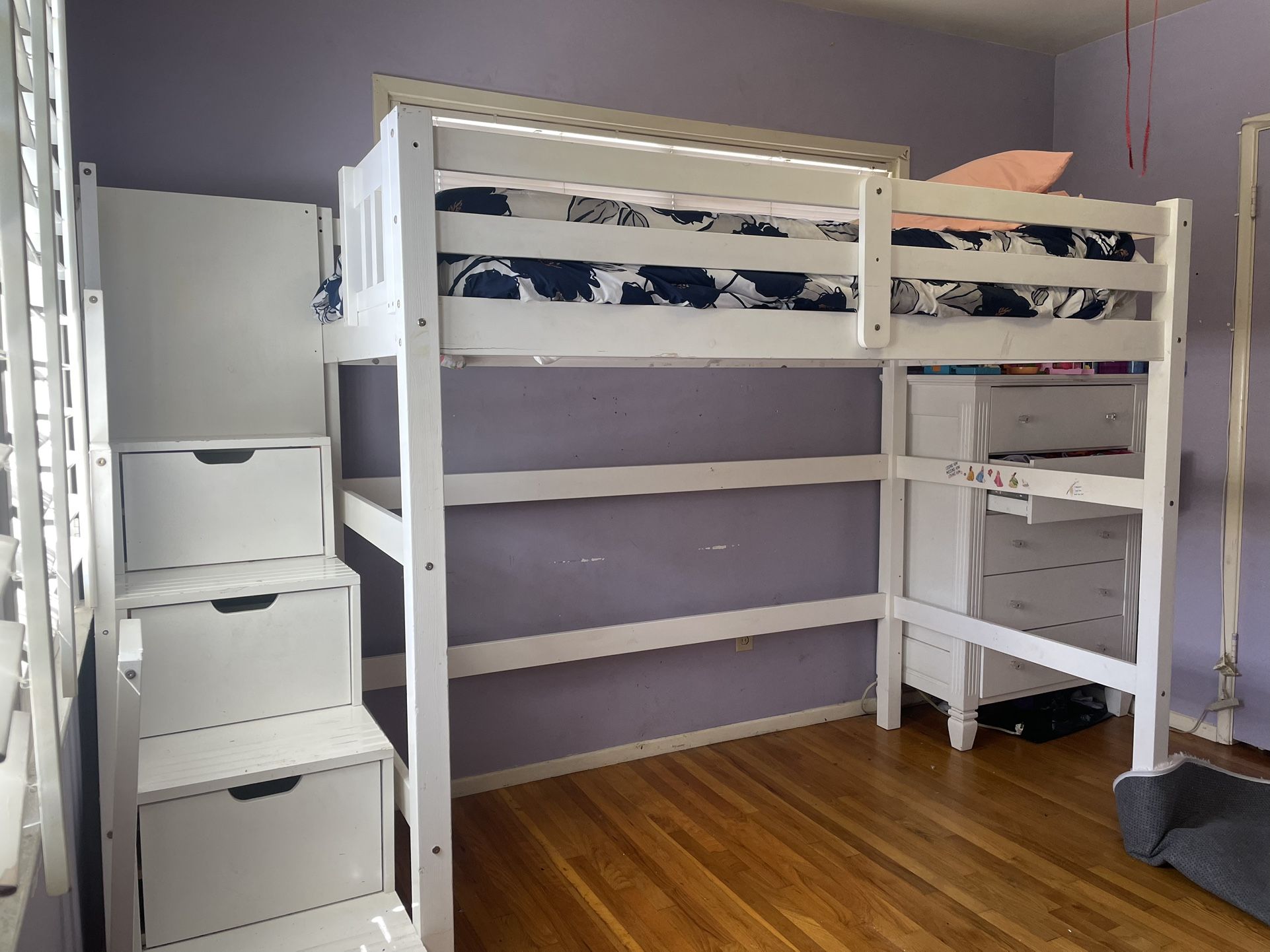 White Loft Bed With Stairs