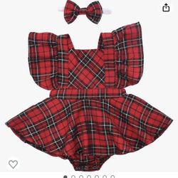 Infant Baby Girls Christmas Romper Red Plaid Bodysuit Dress Toddler Kids Ruffle Sleeve Party Playsuit Outfit