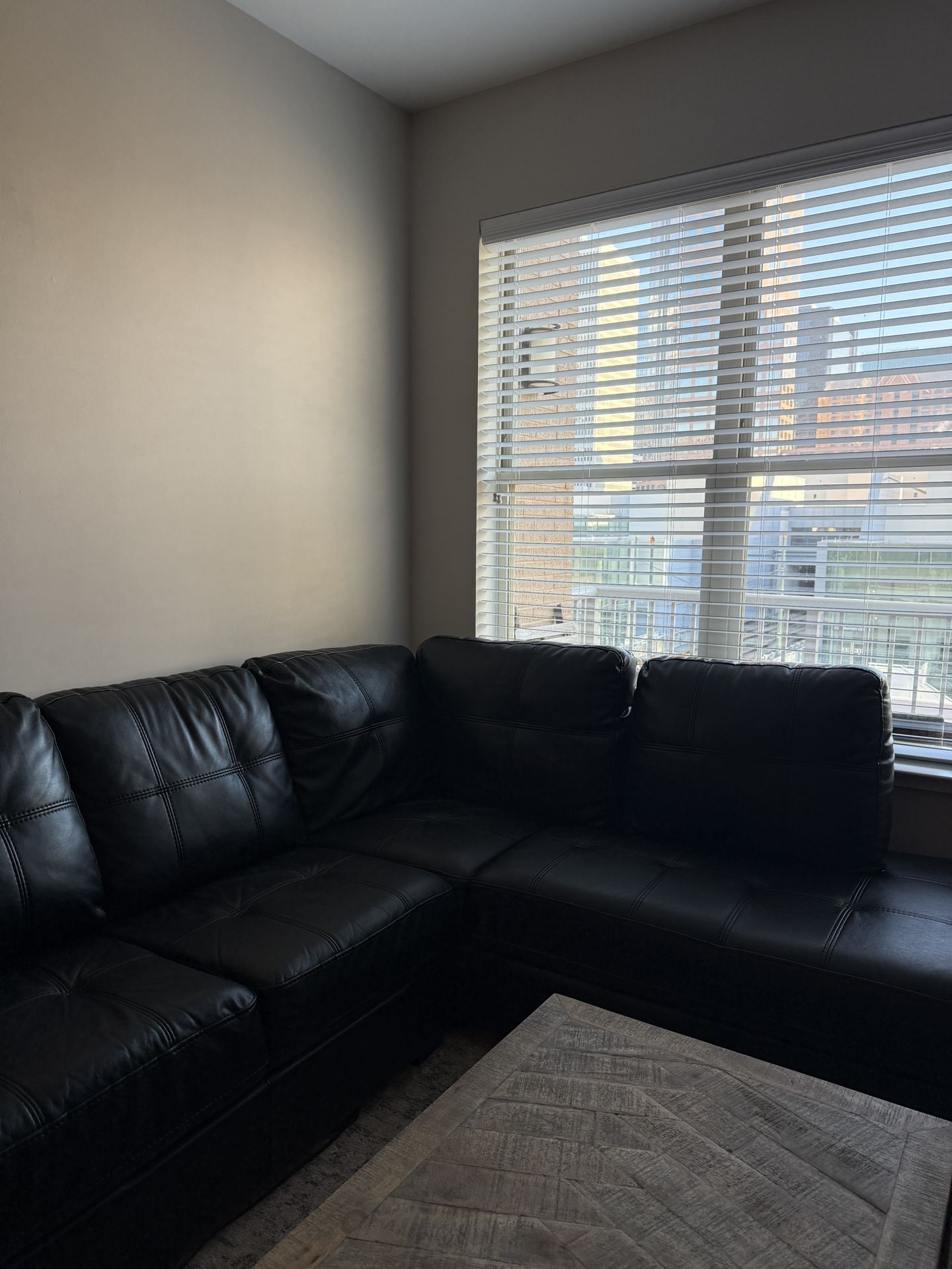Black faux leather couch