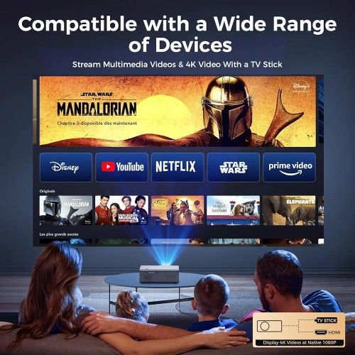 Auto Focus/4K Support] Projector with WiFi 6 and Bluetooth 5.2, 850ANSI Native 1080P Outdoor Movie Projector, Vertical Keystone Smart Projector 50% Zo