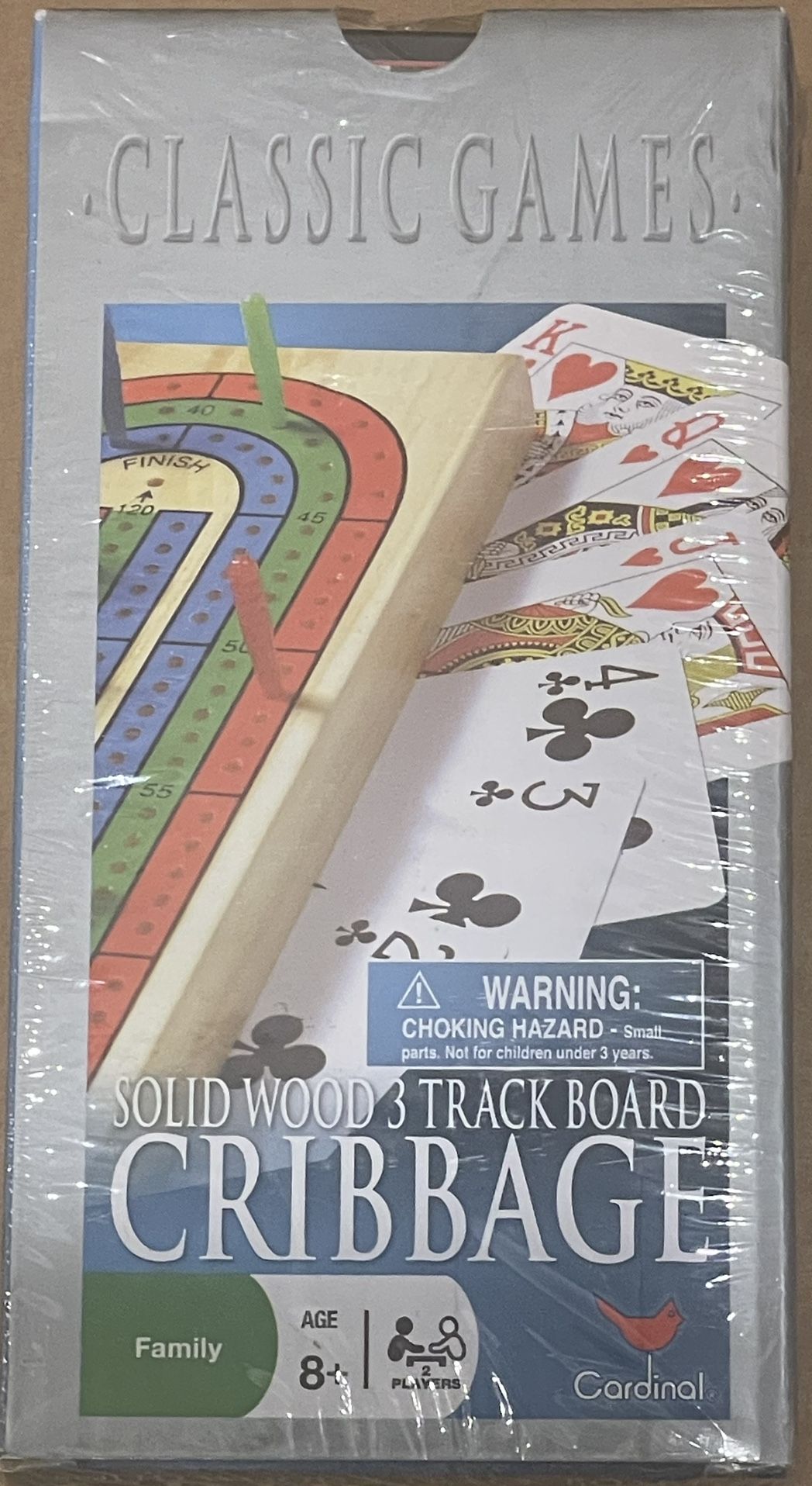 NEW Classic Games Cribbage Board Solid Wood 3 Track Board Cards Family Cardinal