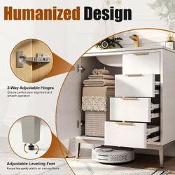 30-inch bathroom vanity with sink, freestanding, white  
Integrated ceramic sink