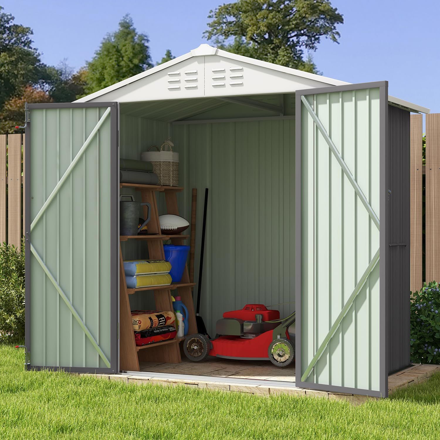 New 6' x 4' Outdoor Storage Shed, Garden Tool Storage Shed with Sloped Roof and Double Locking Door, Outdoor Shed for Garden, Backyard, Patio, Lawn N