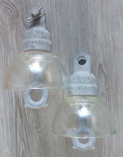 TWO VINTAGE SEDIVER GLASS CAP AND PIN  INSULATORS  CT-5R2, SED95 10000 LBS.