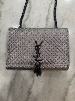 YSL Saint Laurent Kate Metallic Silver Tassel Bag – Black Hardware