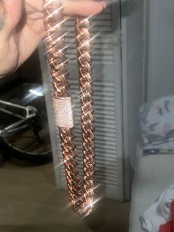 Rose gold 14k Cuban Bonded W Silver