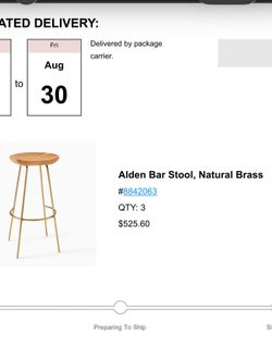 West Elm Alden Bar Stool Natural Brass Set of 3
